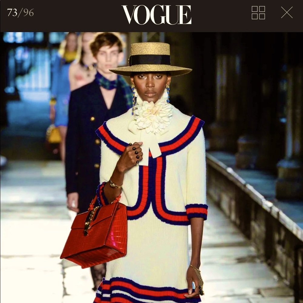 Gucci Ivory Runway V-Neck Sylvie Web Accent Wool Sweater